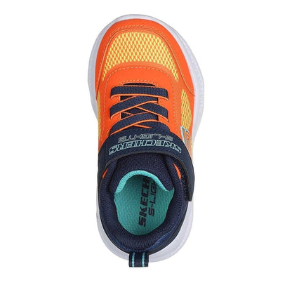 Orange-Navy - Side - Skechers Boys S Lights Flex-Glow Bolt Leather Trainers