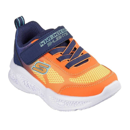 Orange-Navy - Pack Shot - Skechers Boys S Lights Flex-Glow Bolt Leather Trainers