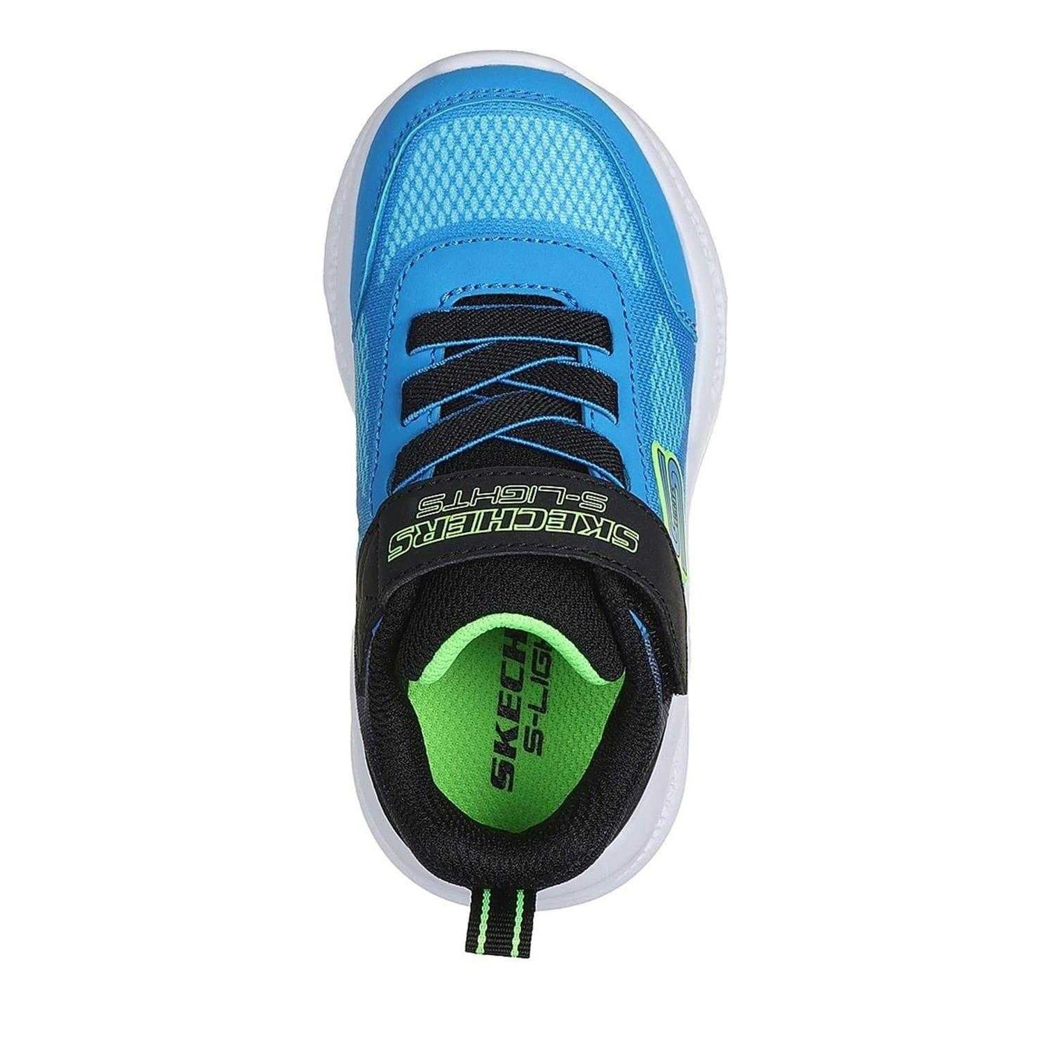 Blue-Black - Side - Skechers Boys S Lights Flex-Glow Bolt Leather Trainers