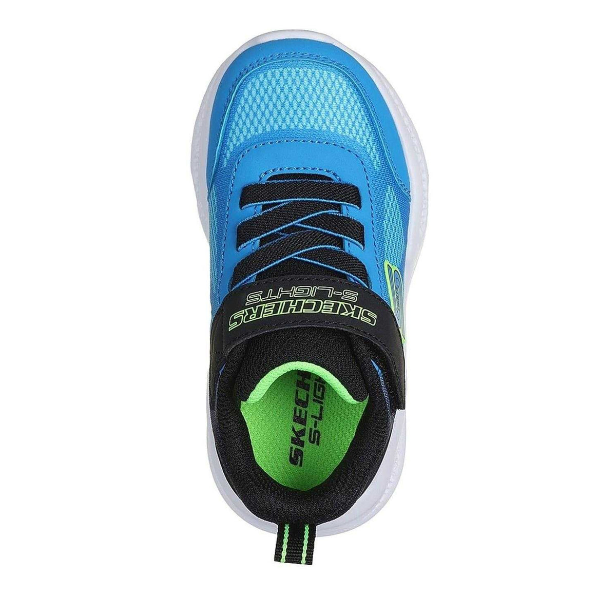 Blue-Black - Side - Skechers Boys S Lights Flex-Glow Bolt Leather Trainers