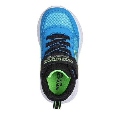 Blue-Black - Side - Skechers Boys S Lights Flex-Glow Bolt Leather Trainers