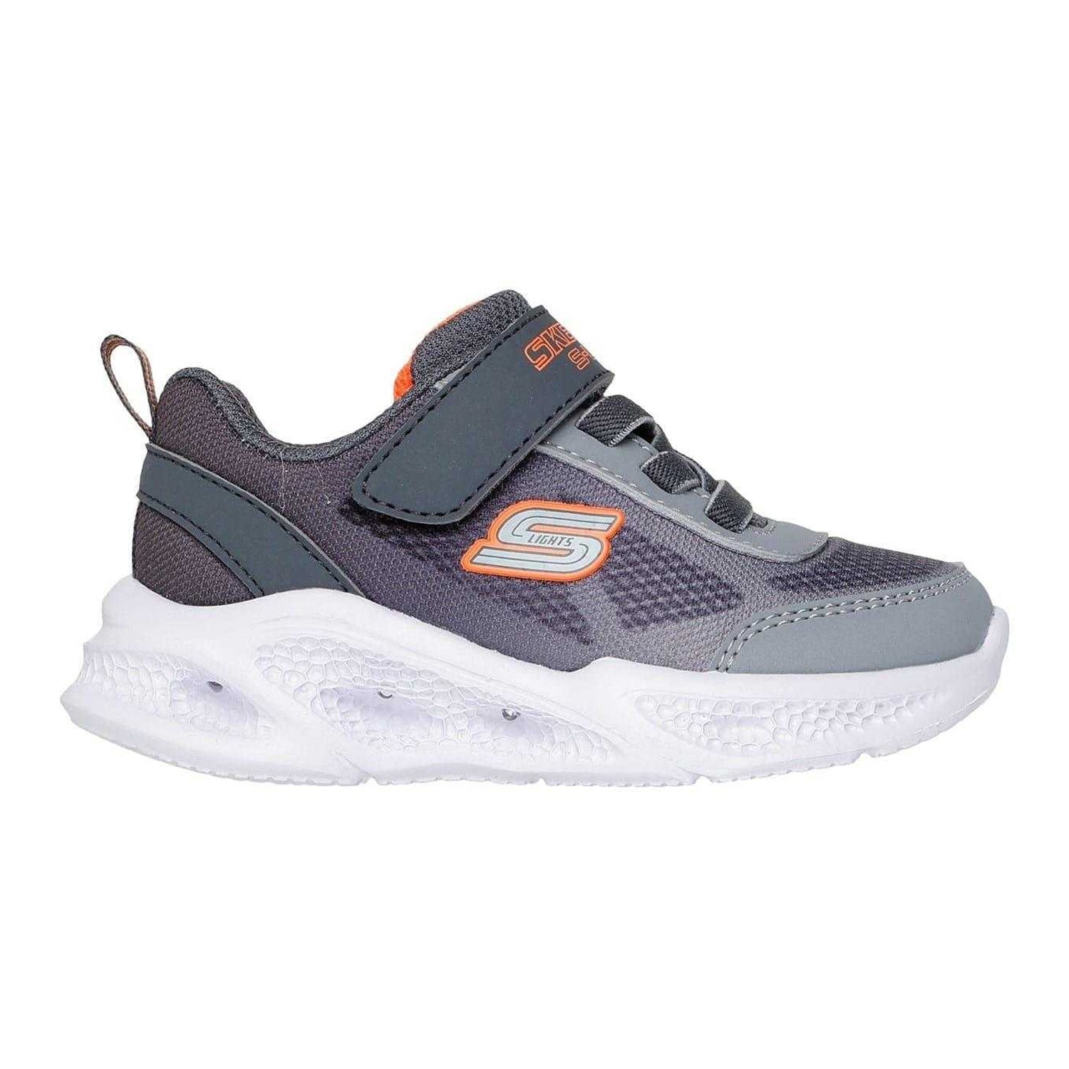 Grey-Orange - Back - Skechers Boys S Lights Flex-Glow Bolt Leather Trainers