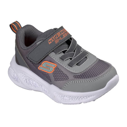 Grey-Orange - Close up - Skechers Boys S Lights Flex-Glow Bolt Leather Trainers