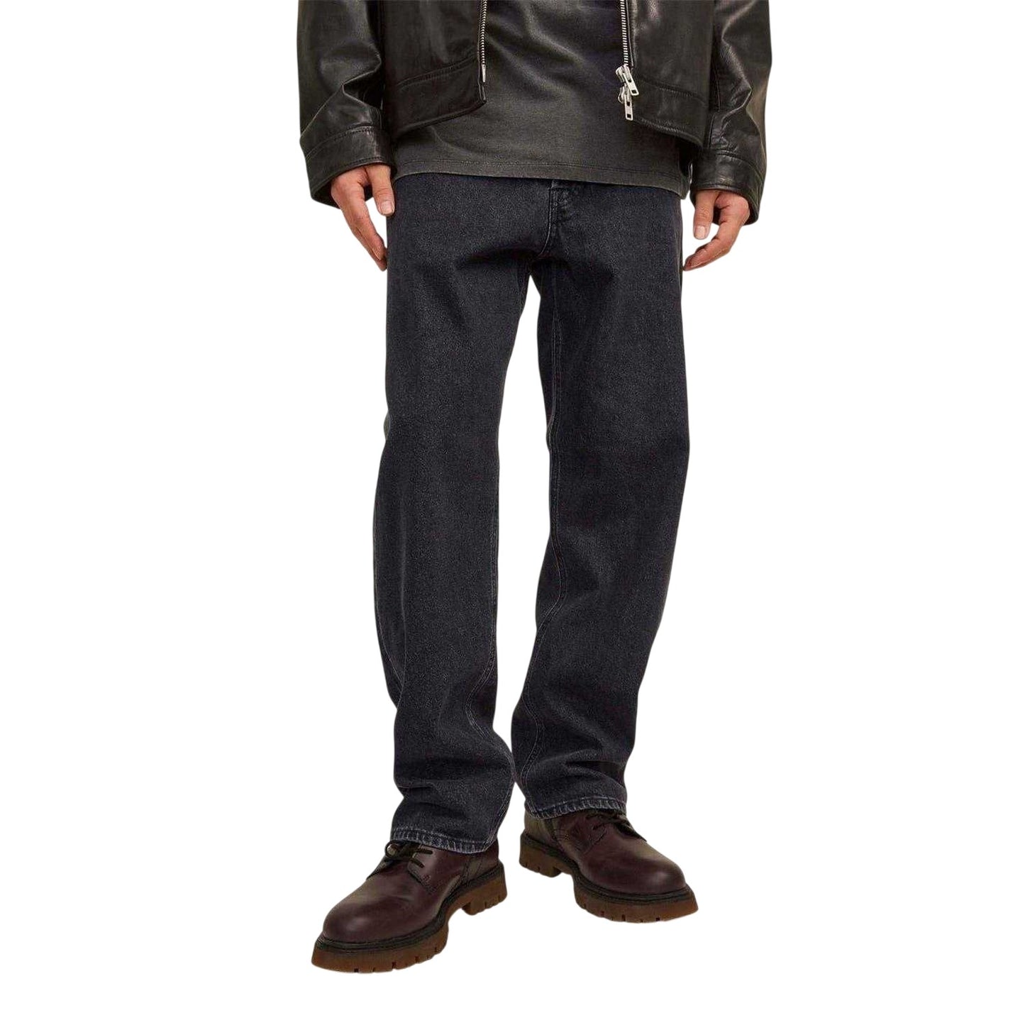 Black Denim - Side - Jack And Jones Mens Mid Rise Wide Leg Jeans