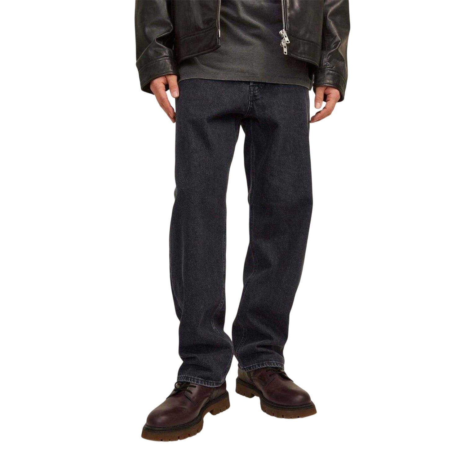 Black Denim - Side - Jack And Jones Mens Mid Rise Wide Leg Jeans
