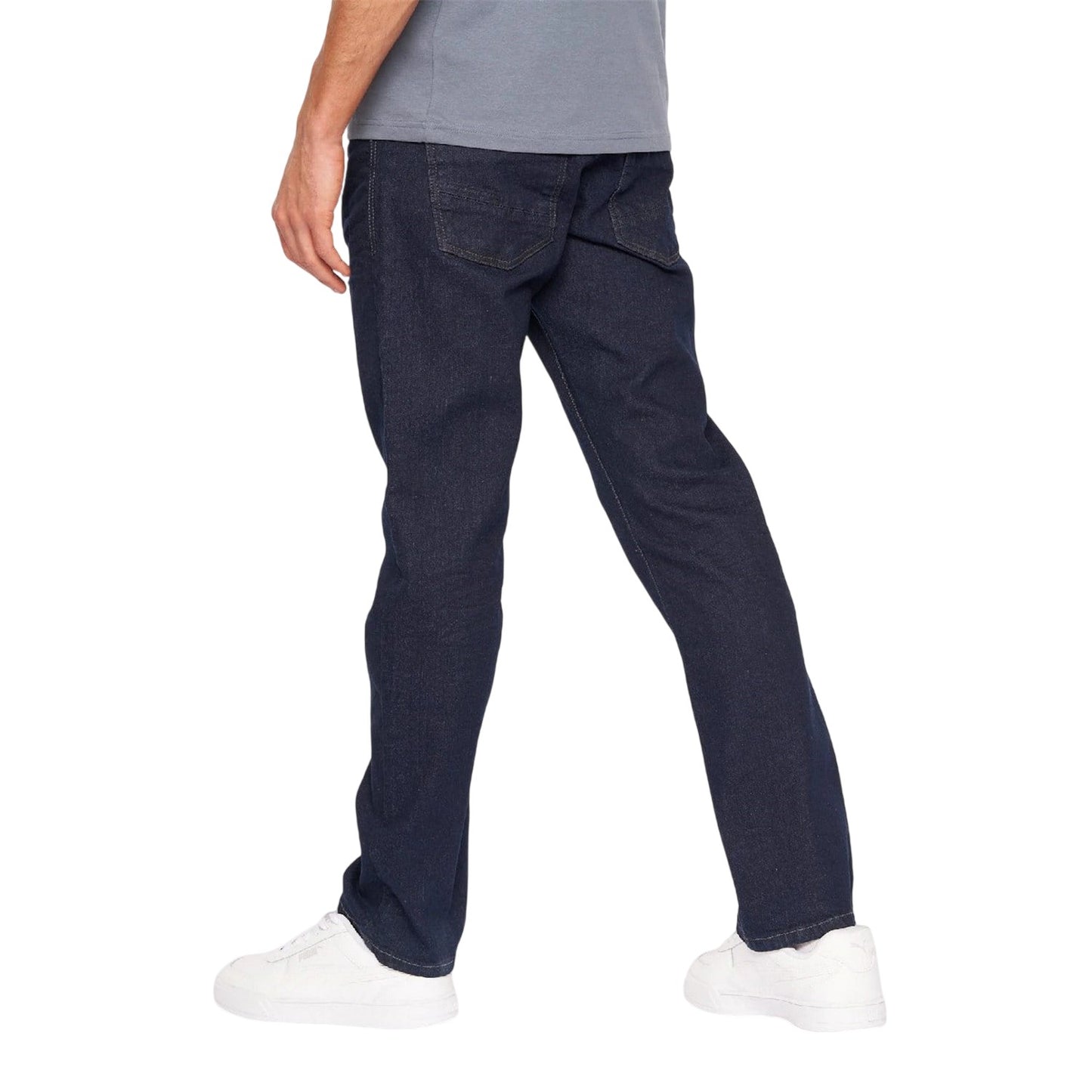 Blue - Back - Crosshatch Mens Raw Seam Straight Jeans