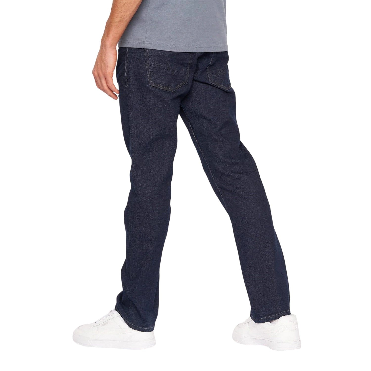 Blue - Back - Crosshatch Mens Raw Seam Straight Jeans