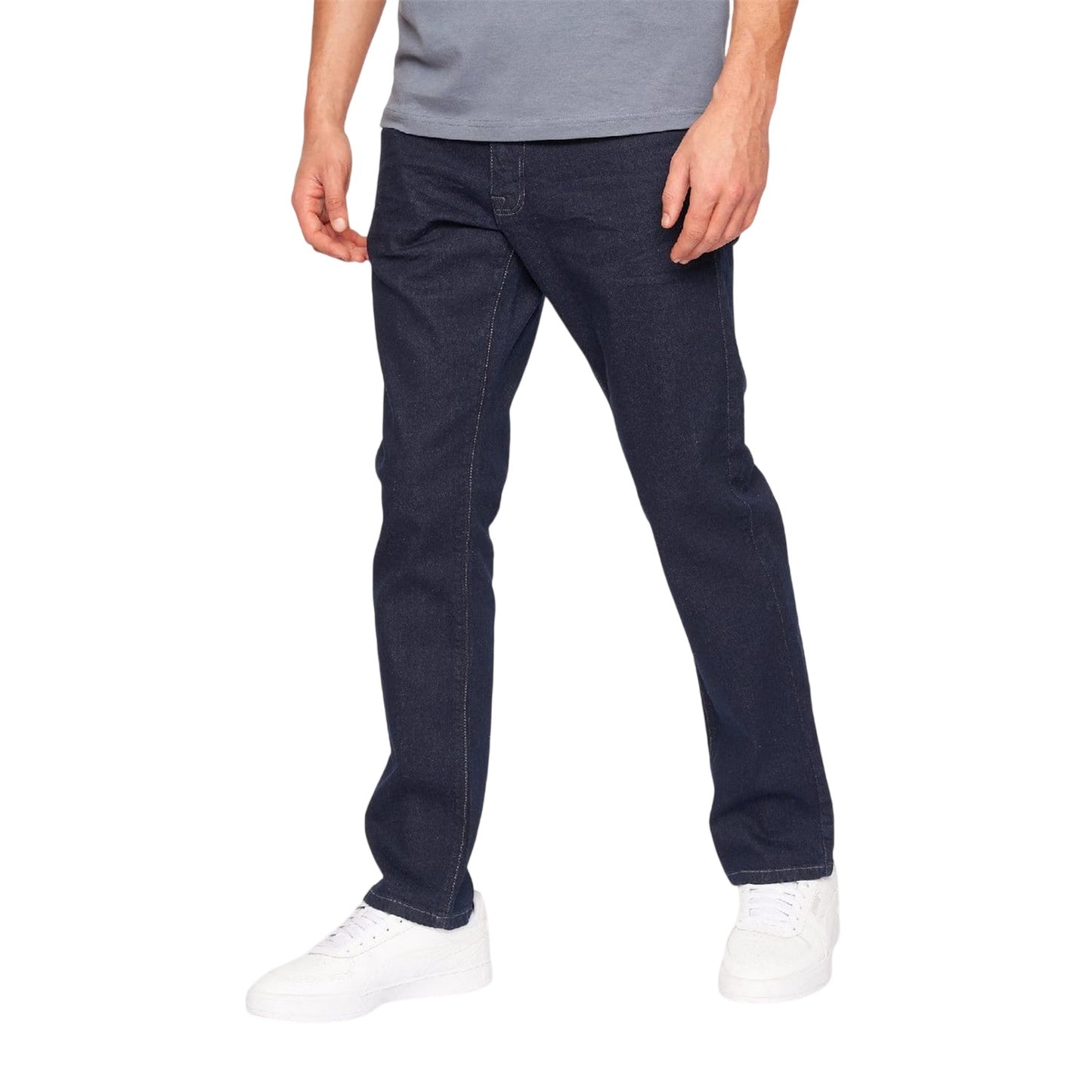Blue - Side - Crosshatch Mens Raw Seam Straight Jeans