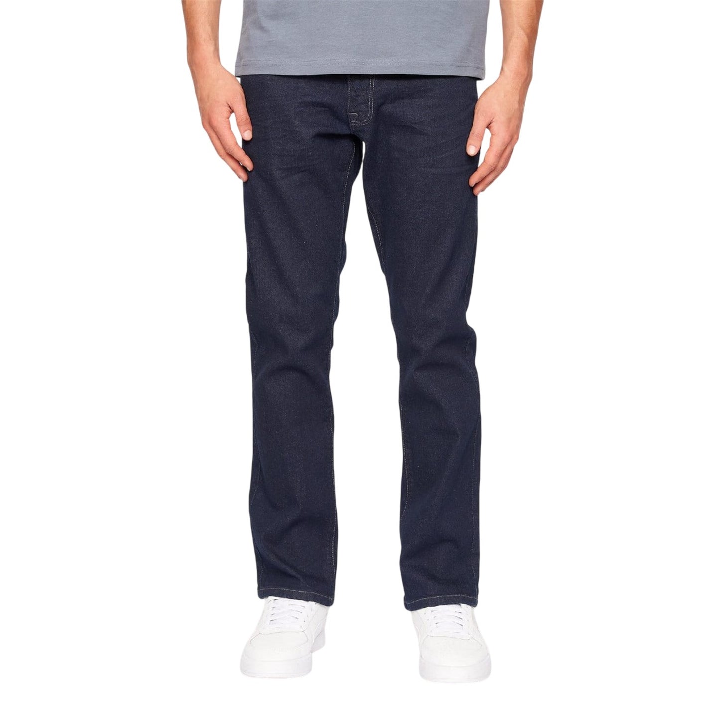 Blue - Front - Crosshatch Mens Raw Seam Straight Jeans