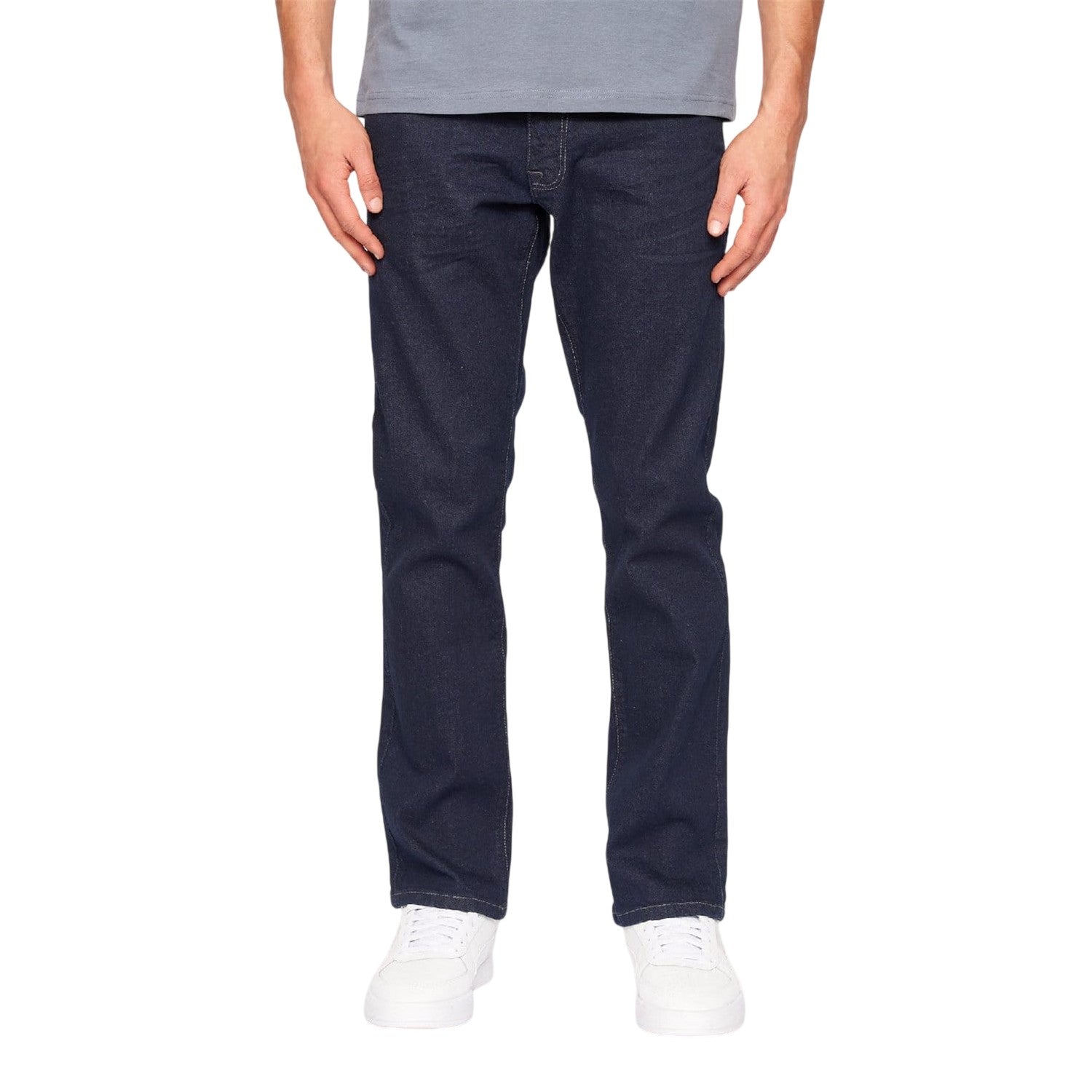 Blue - Front - Crosshatch Mens Raw Seam Straight Jeans
