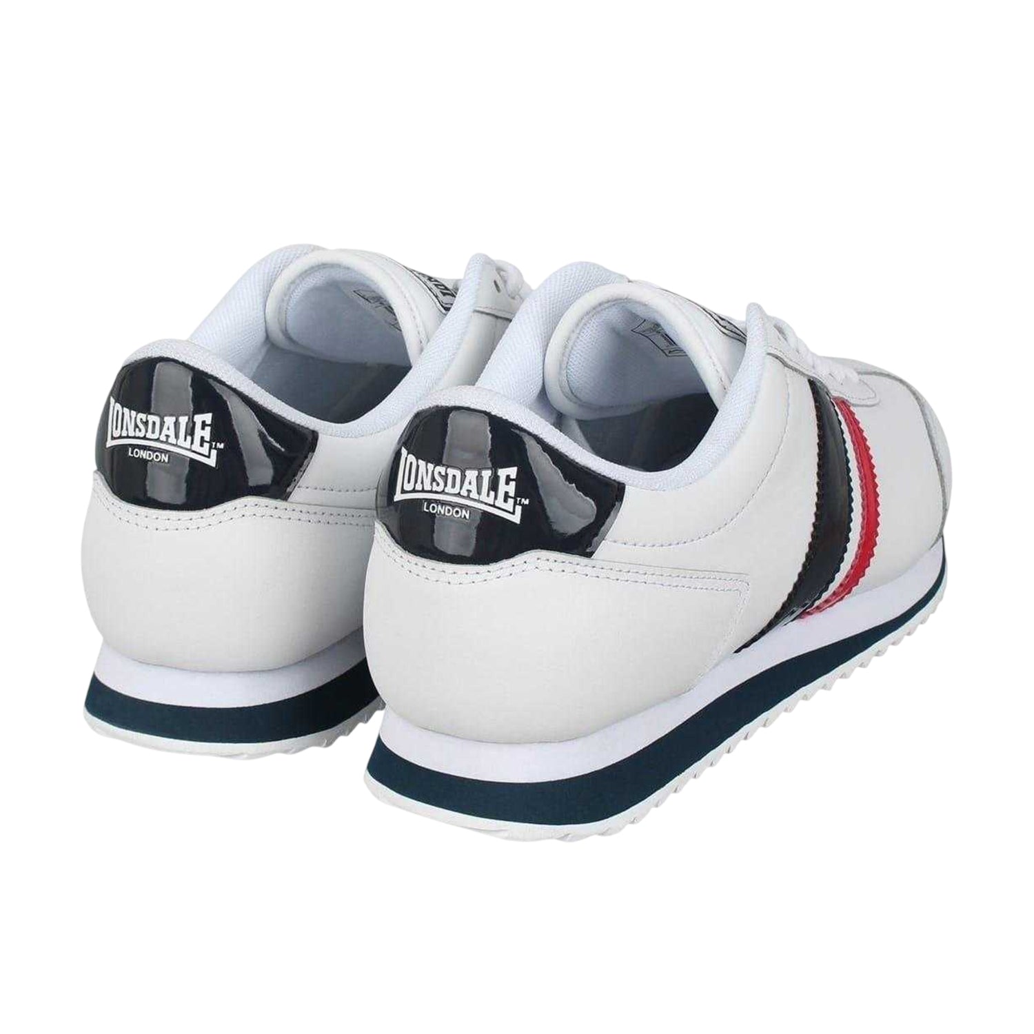 White-Navy-Red - Back - Lonsdale Mens Russell Classic Stripe Leather Trainers