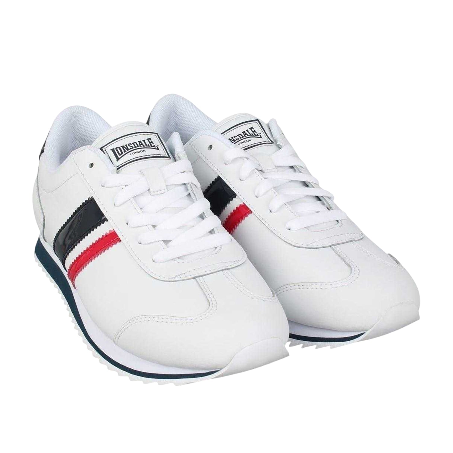 White-Navy-Red - Side - Lonsdale Mens Russell Classic Stripe Leather Trainers