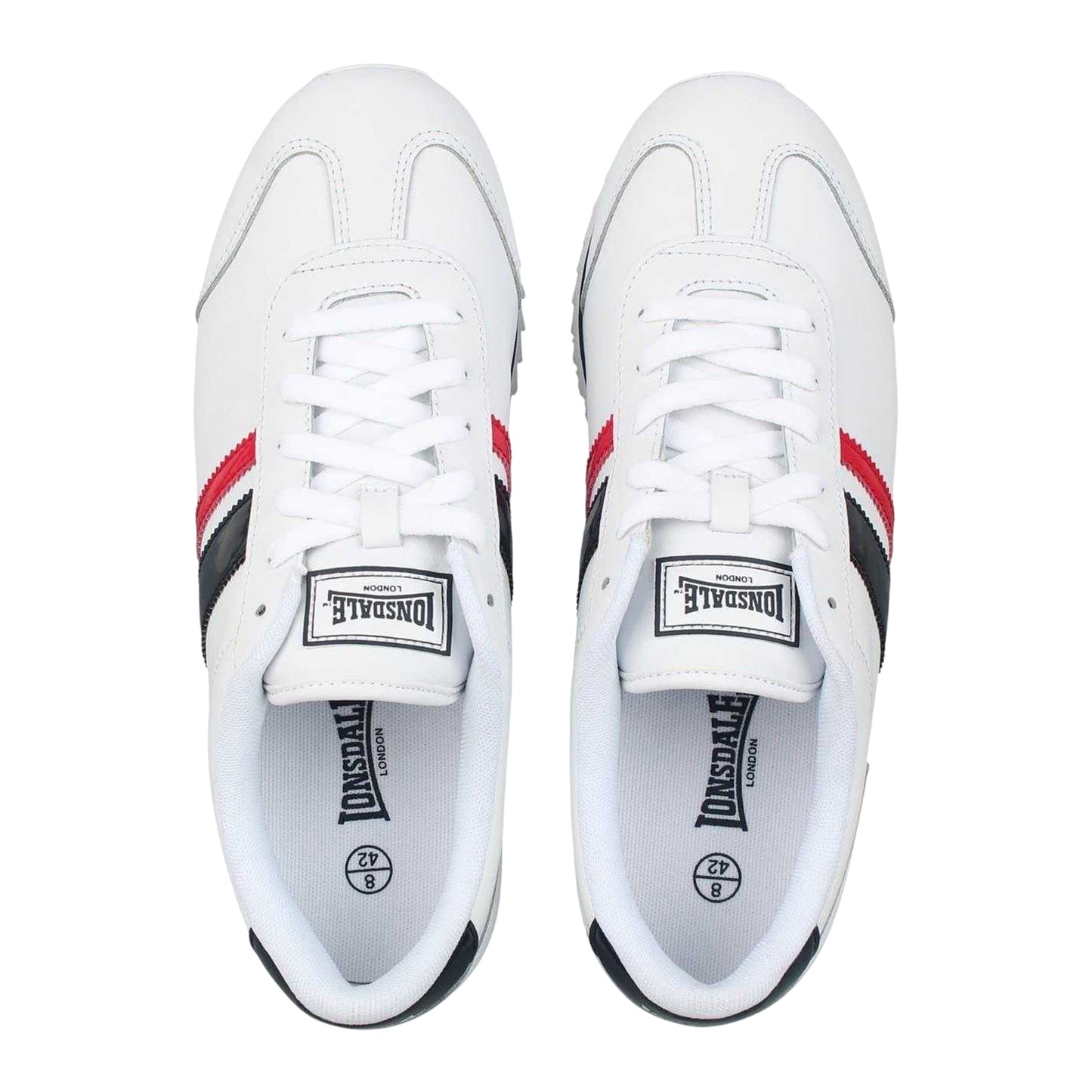 White-Navy-Red - Lifestyle - Lonsdale Mens Russell Classic Stripe Leather Trainers