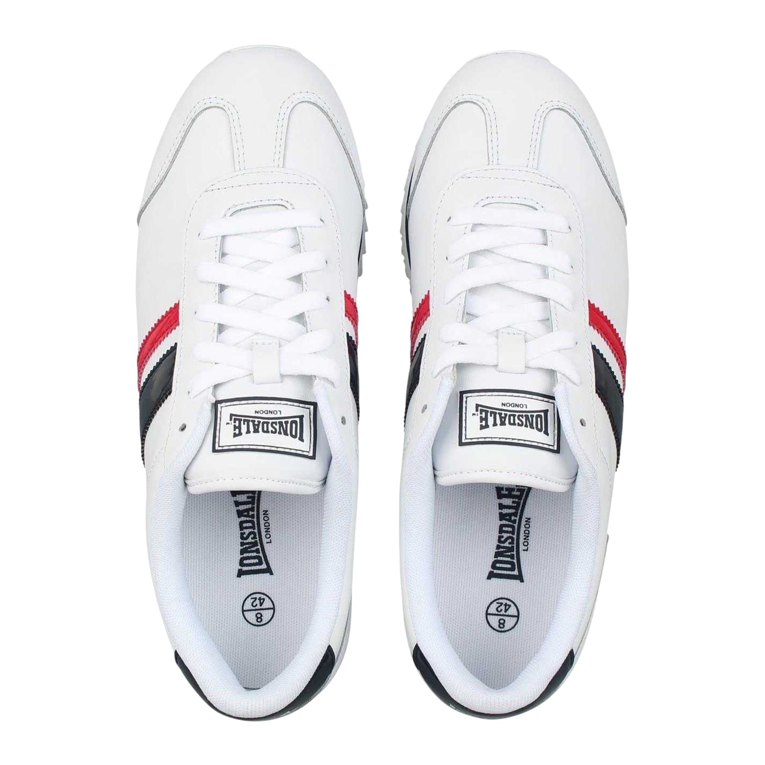 White-Navy-Red - Lifestyle - Lonsdale Mens Russell Classic Stripe Leather Trainers
