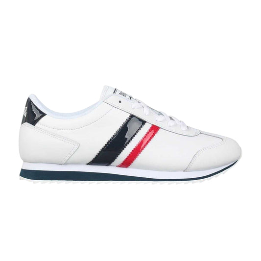 White-Navy-Red - Front - Lonsdale Mens Russell Classic Stripe Leather Trainers