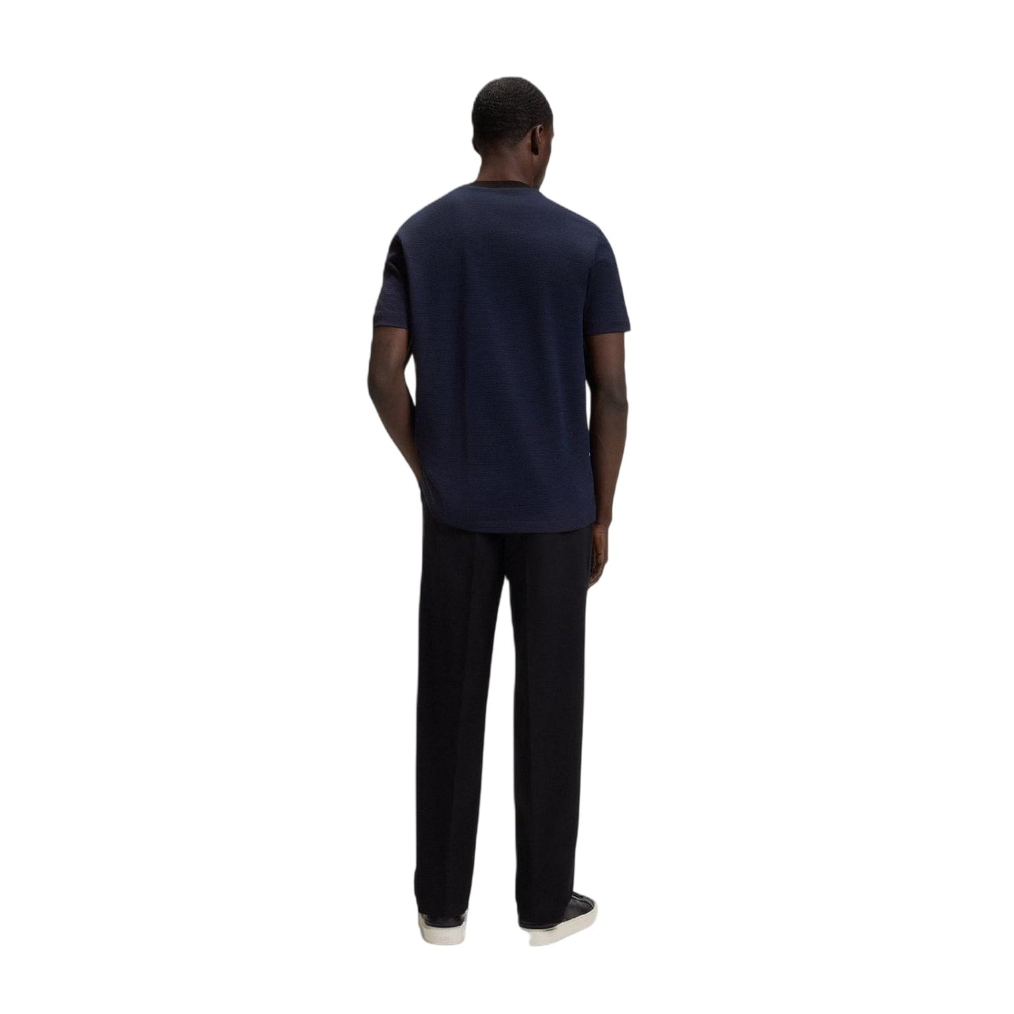 Dark Blue - Back - Boss Mens C-Thompson Ribbed Collar T-Shirt