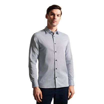 Navy - Side - Ted Baker Mens Alham Geometric Long-Sleeved Shirt