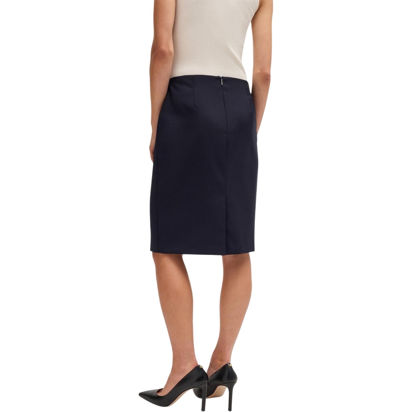 Dark Blue - Back - Boss Womens-Ladies Vileah Virgin Wool Pencil Skirt