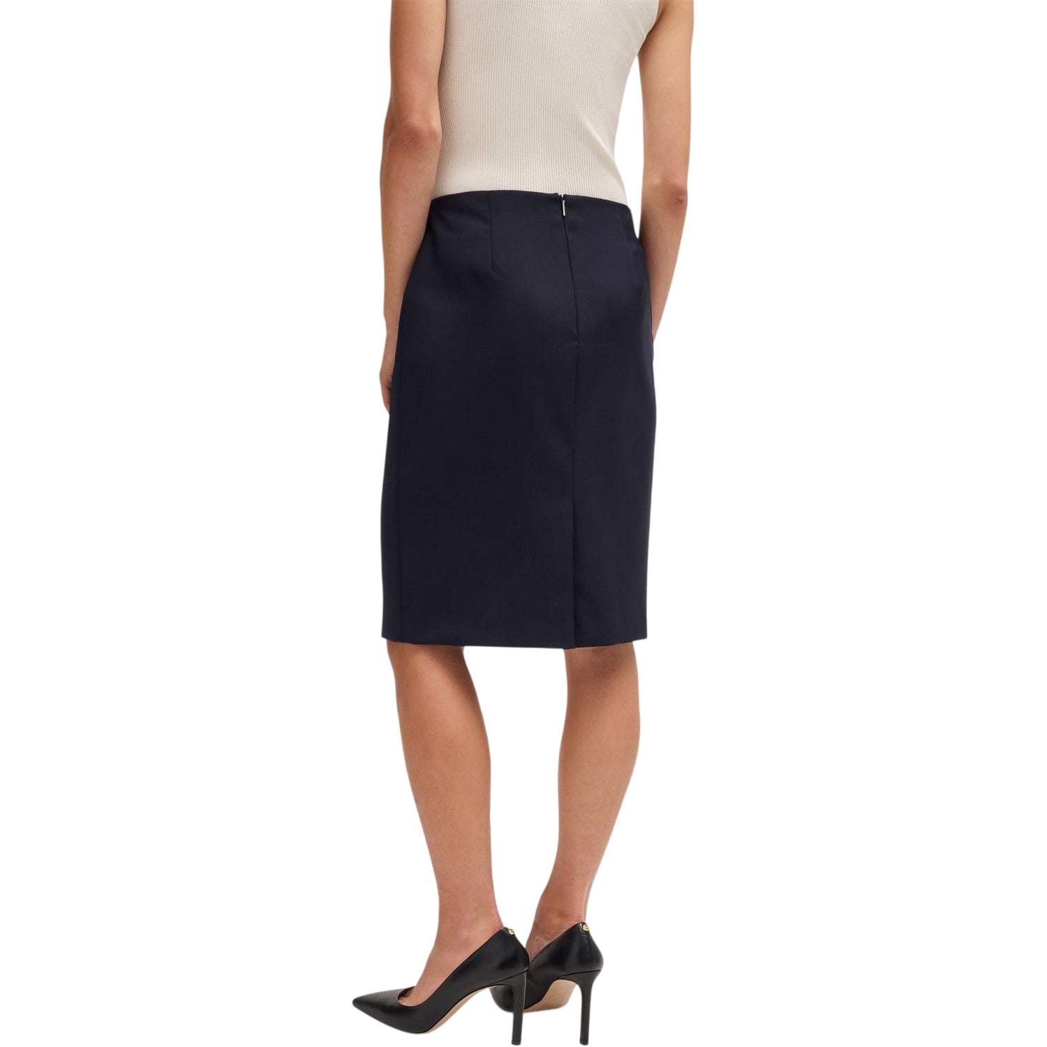 Dark Blue - Back - Boss Womens-Ladies Vileah Virgin Wool Pencil Skirt