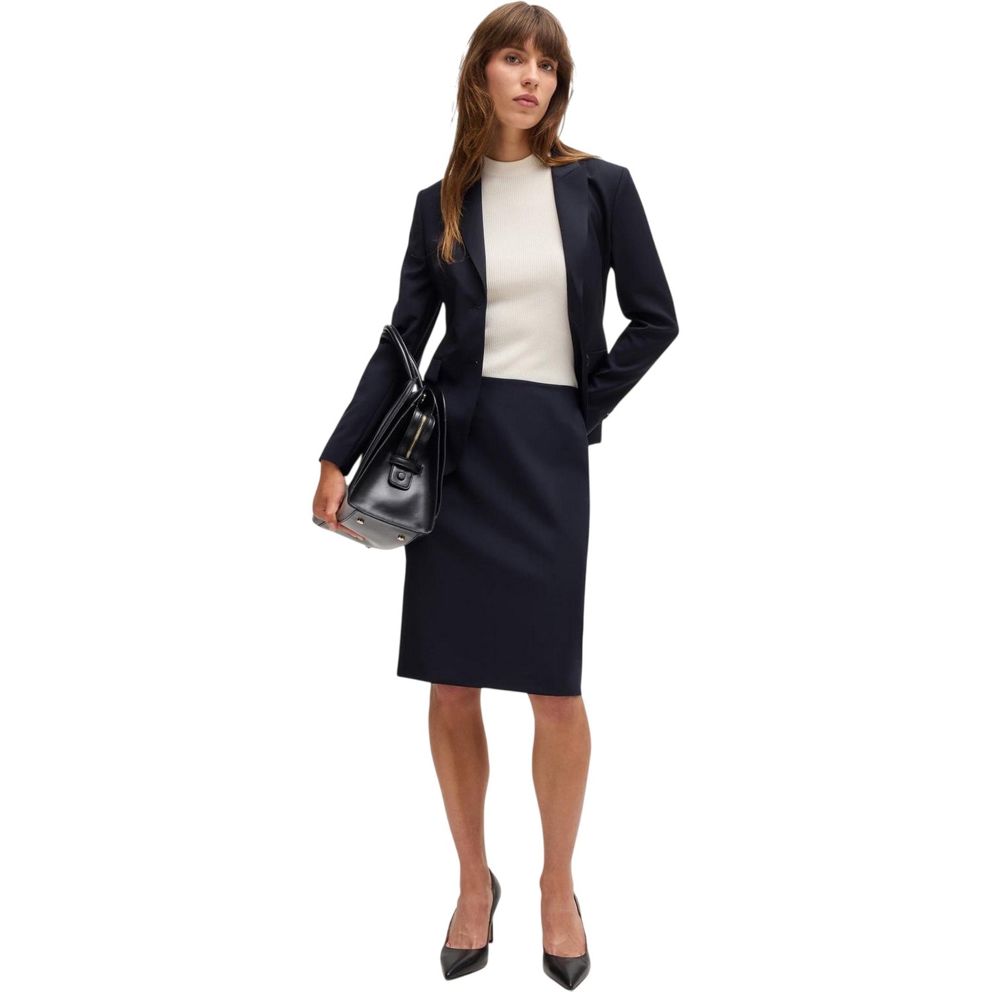 Dark Blue - Side - Boss Womens-Ladies Vileah Virgin Wool Pencil Skirt
