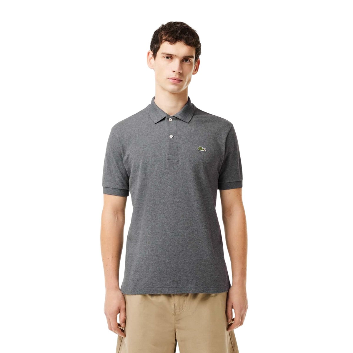 Grey - Pack Shot - Lacoste Mens Heathered Pique Petite Polo Shirt
