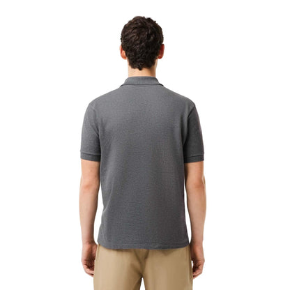 Grey - Back - Lacoste Mens Heathered Pique Petite Polo Shirt