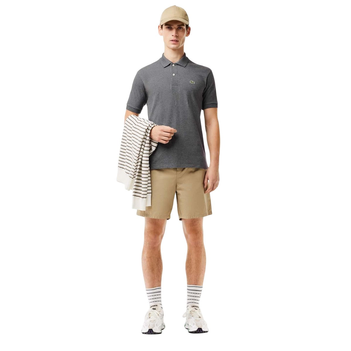 Grey - Close up - Lacoste Mens Heathered Pique Petite Polo Shirt
