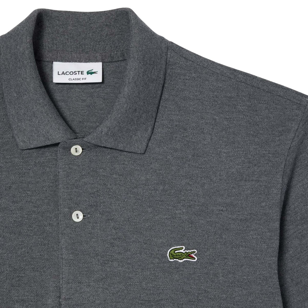 Grey - Side - Lacoste Mens Heathered Pique Petite Polo Shirt