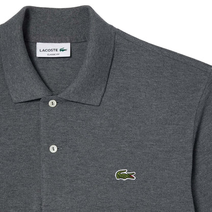Grey - Side - Lacoste Mens Heathered Pique Petite Polo Shirt