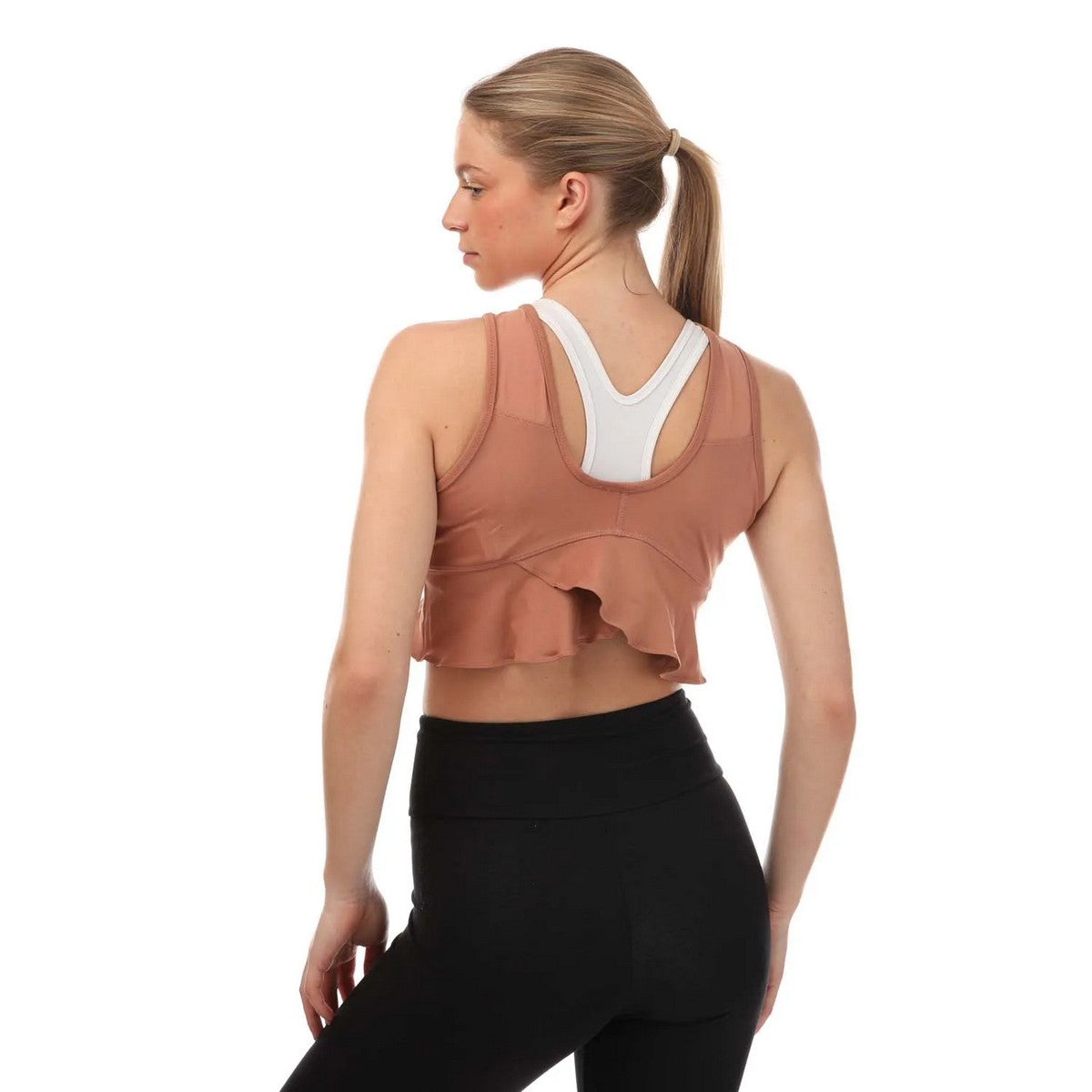 Grey - Back - Adidas Womens-Ladies Collective Power Aeroready Frill Crop Top