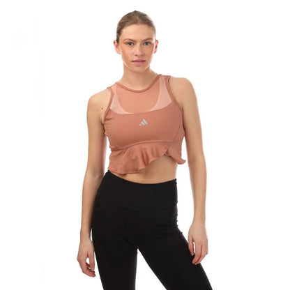 Grey - Side - Adidas Womens-Ladies Collective Power Aeroready Frill Crop Top