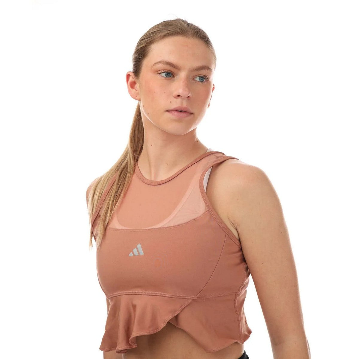 Grey - Front - Adidas Womens-Ladies Collective Power Aeroready Frill Crop Top