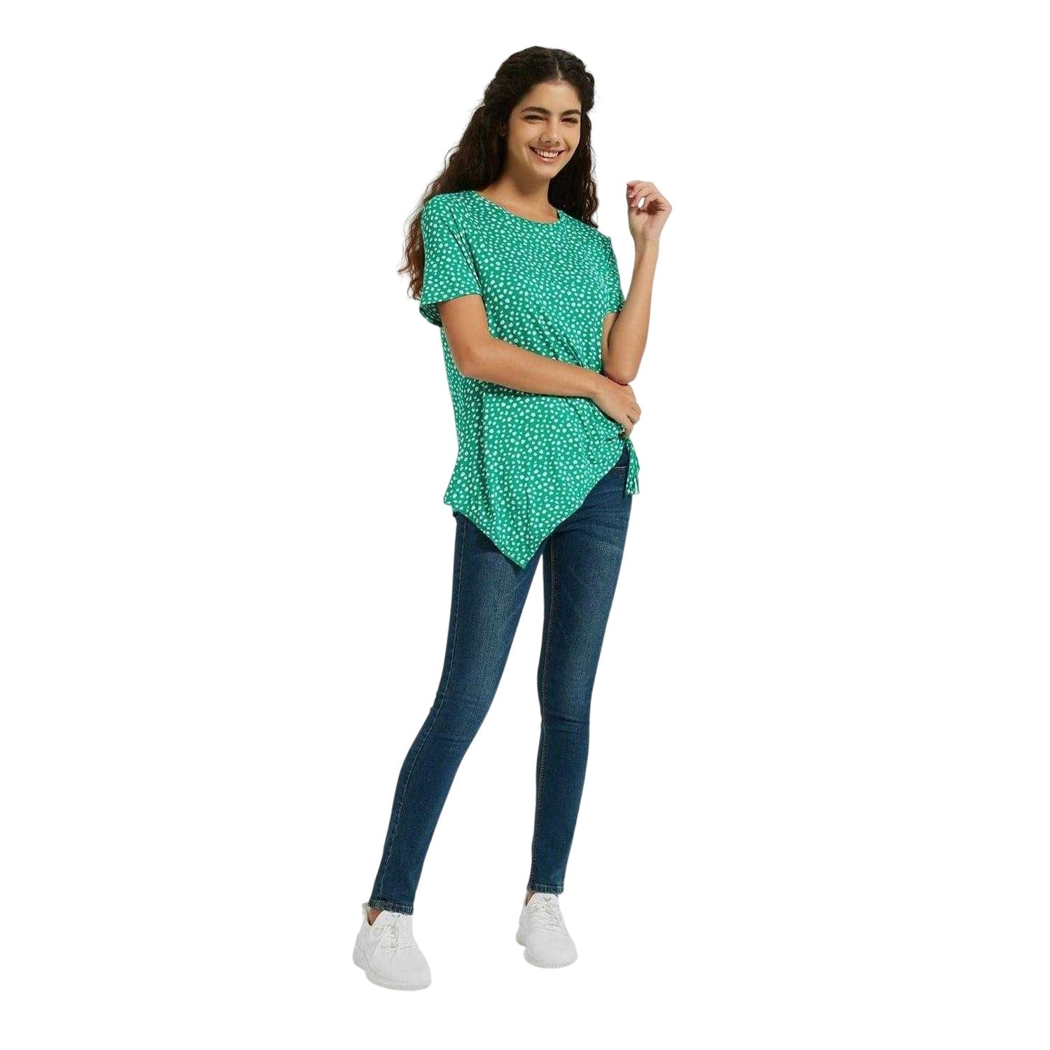 Green - Lifestyle - Be You Womens-Ladies Polka Dot Ruched Top