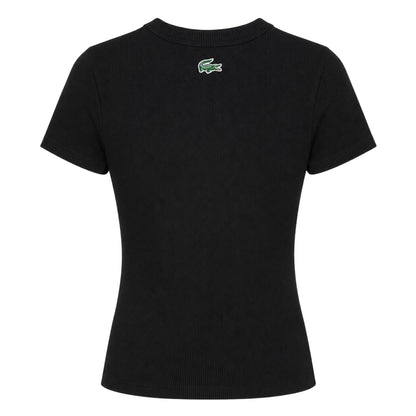 Black - Back - Lacoste Womens-Ladies Ribbed Crew Neck Slim T-Shirt