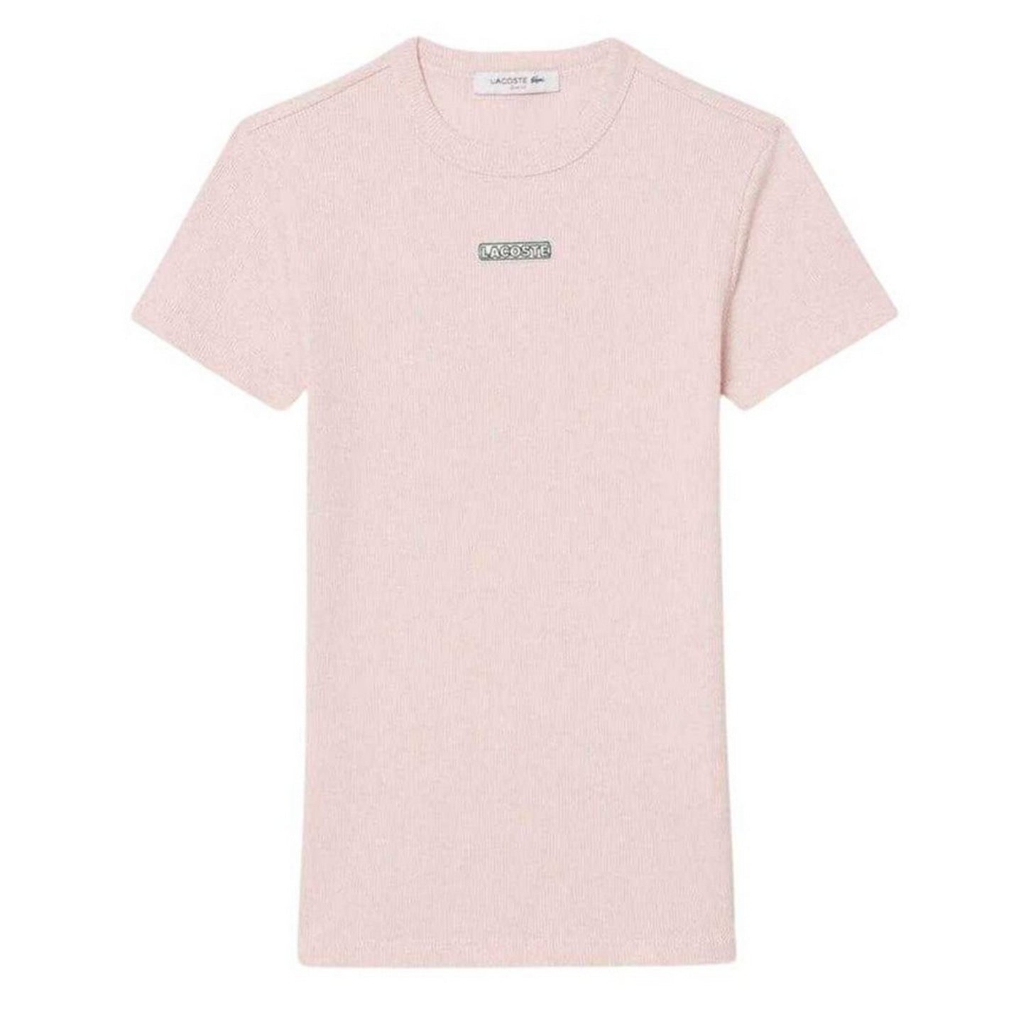 Pink - Front - Lacoste Womens-Ladies Ribbed Crew Neck Slim T-Shirt