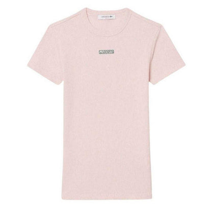 Pink - Front - Lacoste Womens-Ladies Ribbed Crew Neck Slim T-Shirt