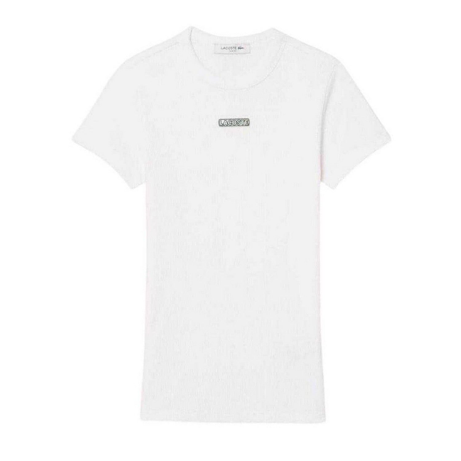 White - Front - Lacoste Womens-Ladies Ribbed Crew Neck Slim T-Shirt