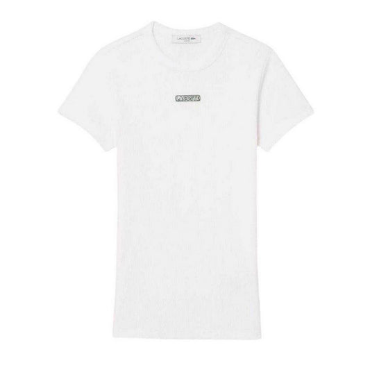 White - Front - Lacoste Womens-Ladies Ribbed Crew Neck Slim T-Shirt