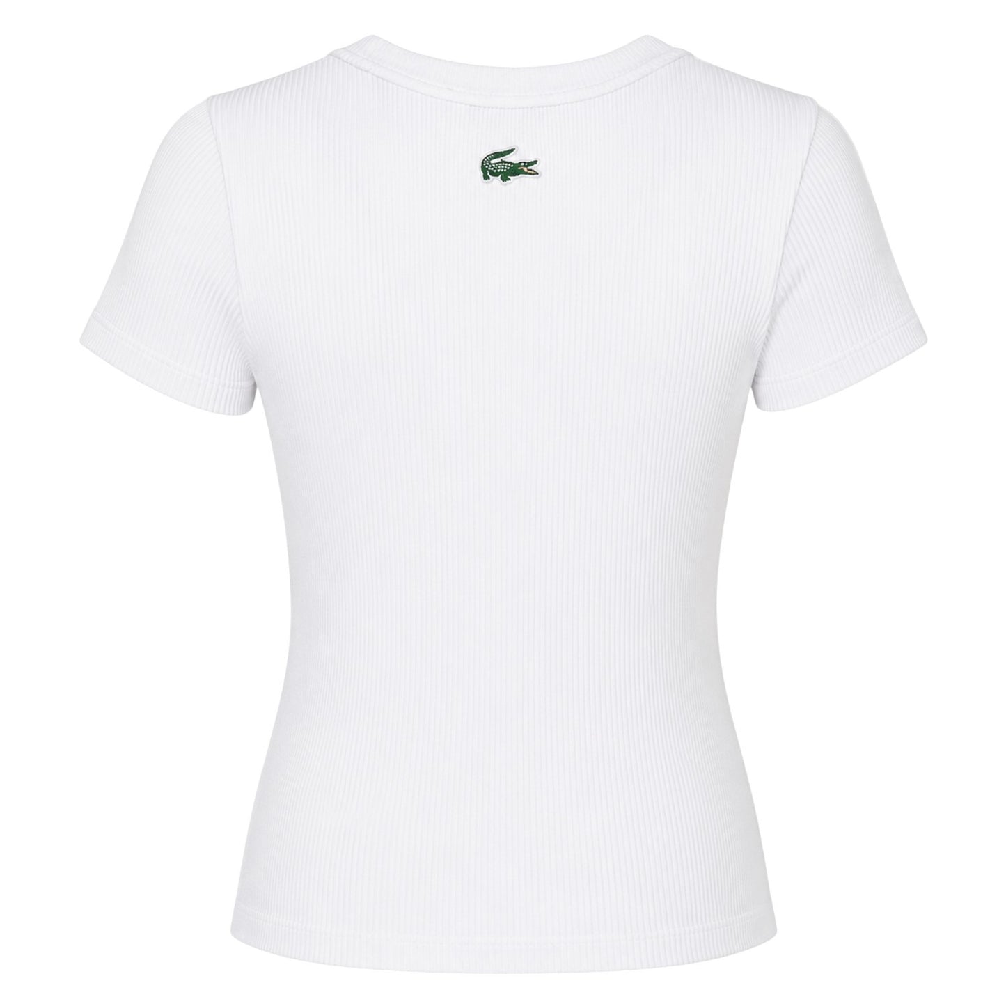 White - Back - Lacoste Womens-Ladies Ribbed Crew Neck Slim T-Shirt