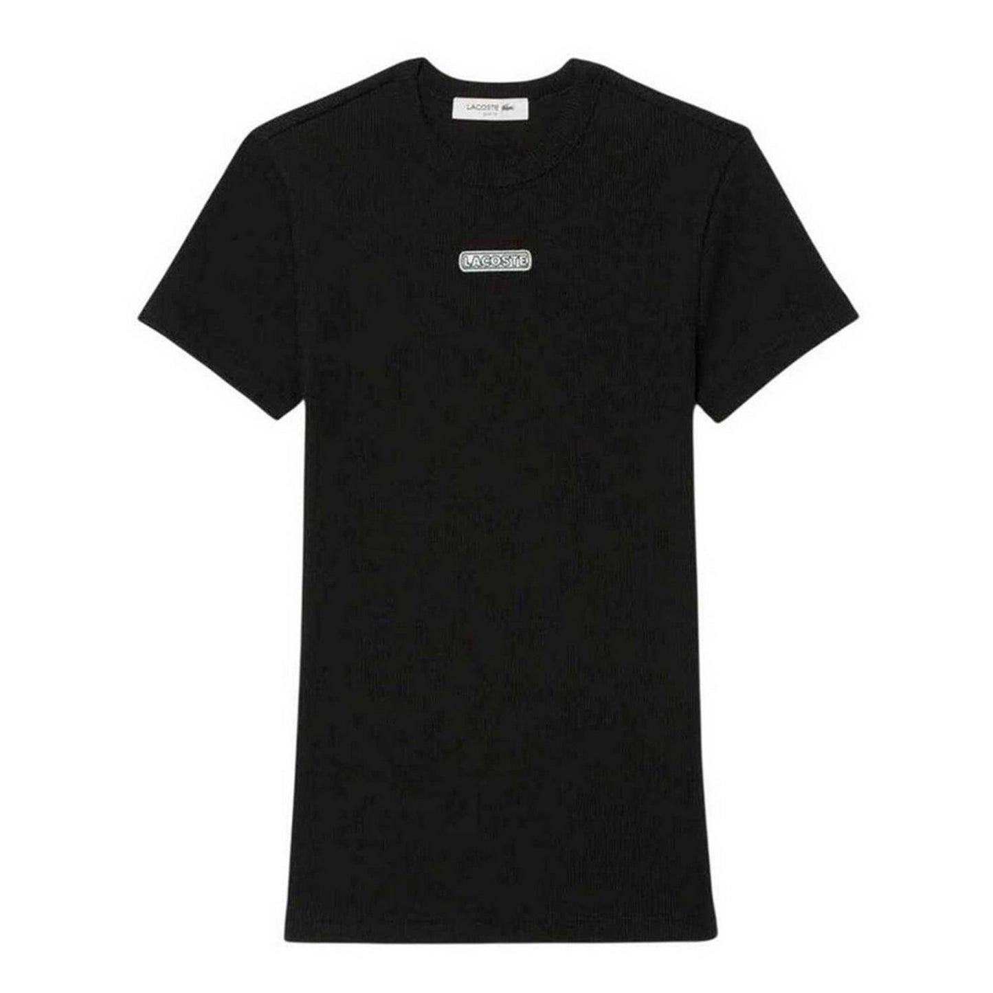 Black - Front - Lacoste Womens-Ladies Ribbed Crew Neck Slim T-Shirt