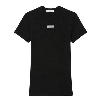 Black - Front - Lacoste Womens-Ladies Ribbed Crew Neck Slim T-Shirt