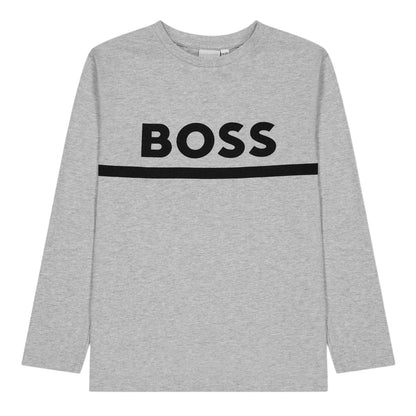 Grey - Front - Boss Childrens-Kids Logo Long-Sleeved T-Shirt