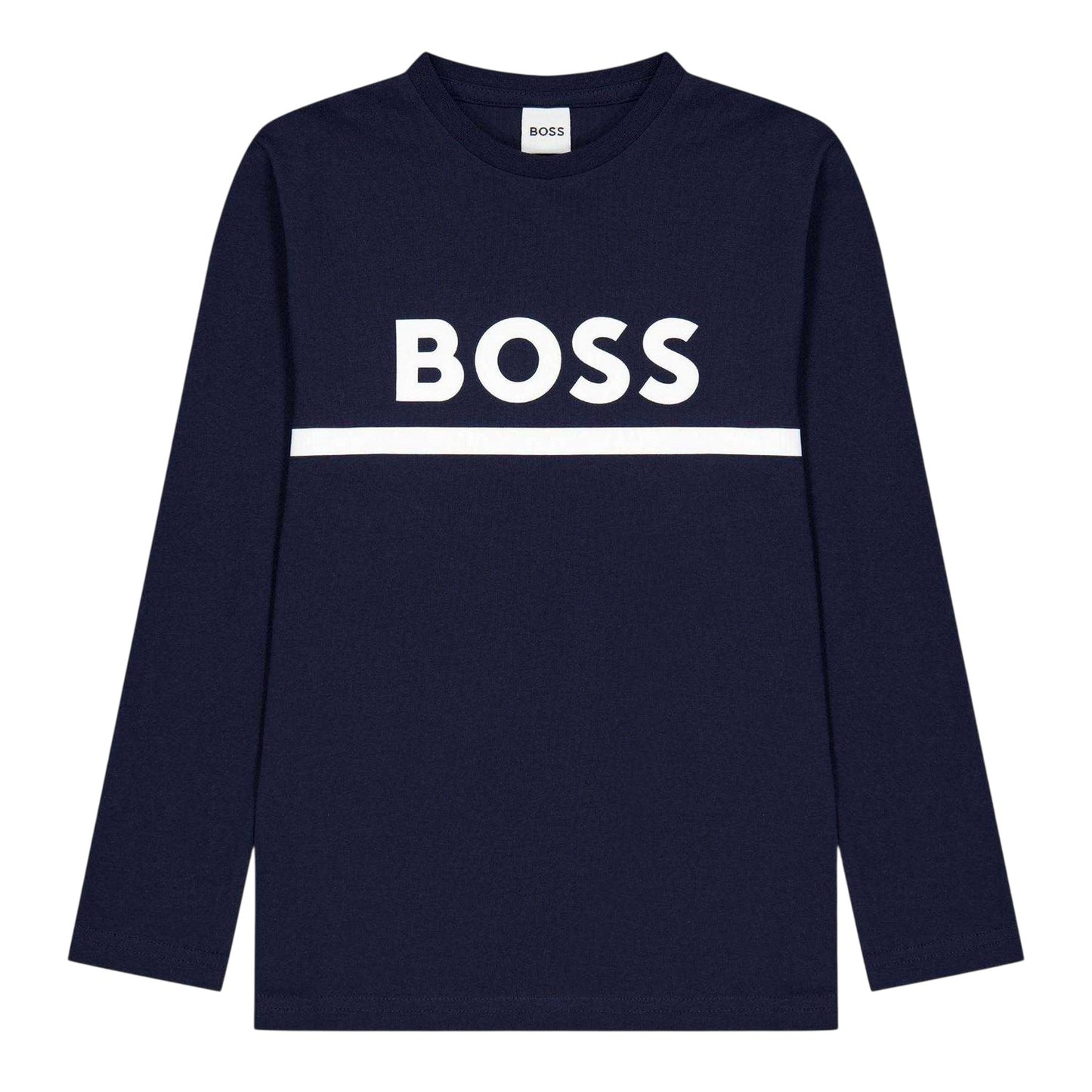 Navy - Front - Boss Childrens-Kids Logo Long-Sleeved T-Shirt