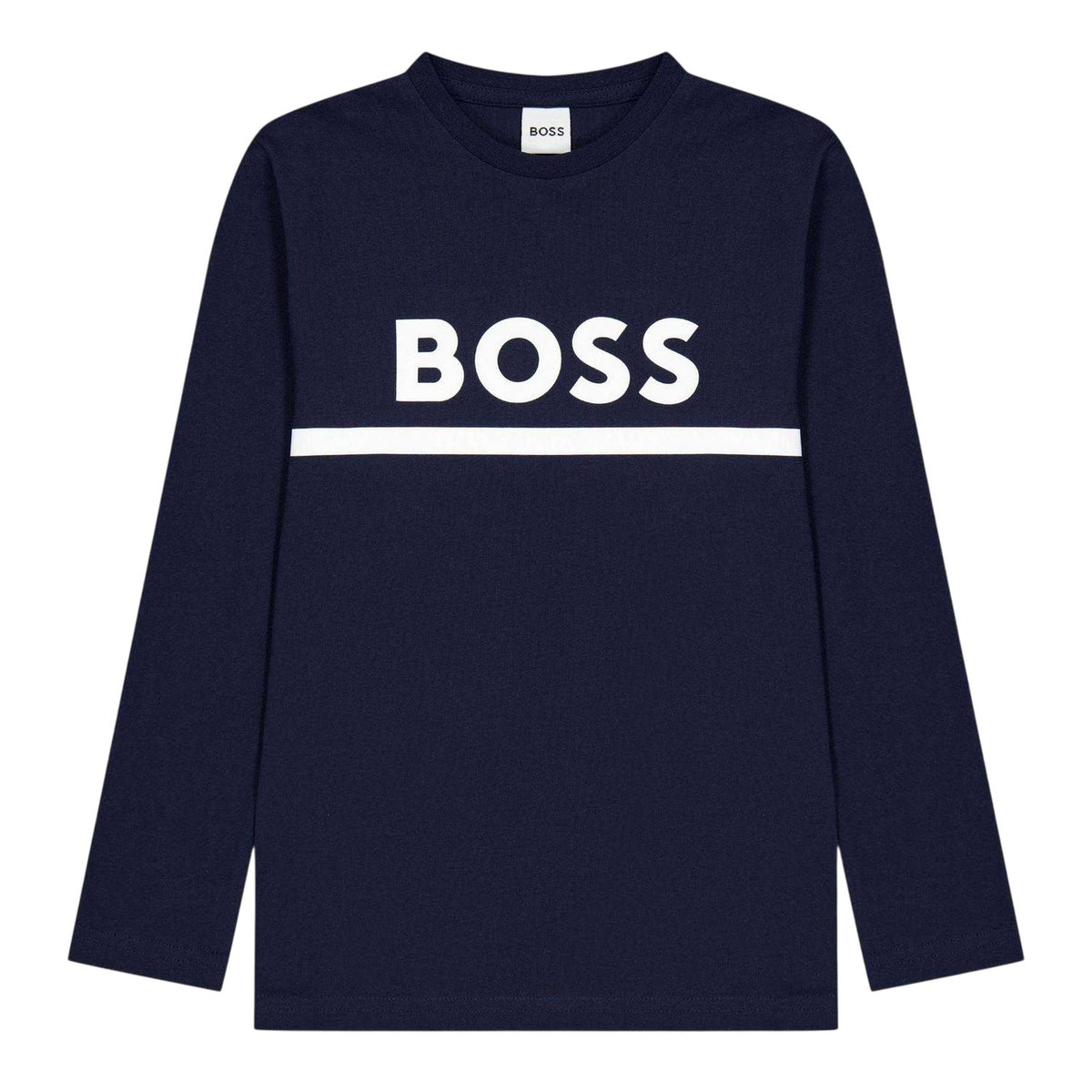 Navy - Front - Boss Childrens-Kids Logo Long-Sleeved T-Shirt