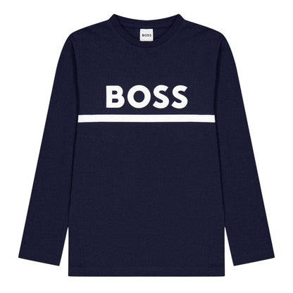 Navy - Front - Boss Childrens-Kids Logo Long-Sleeved T-Shirt