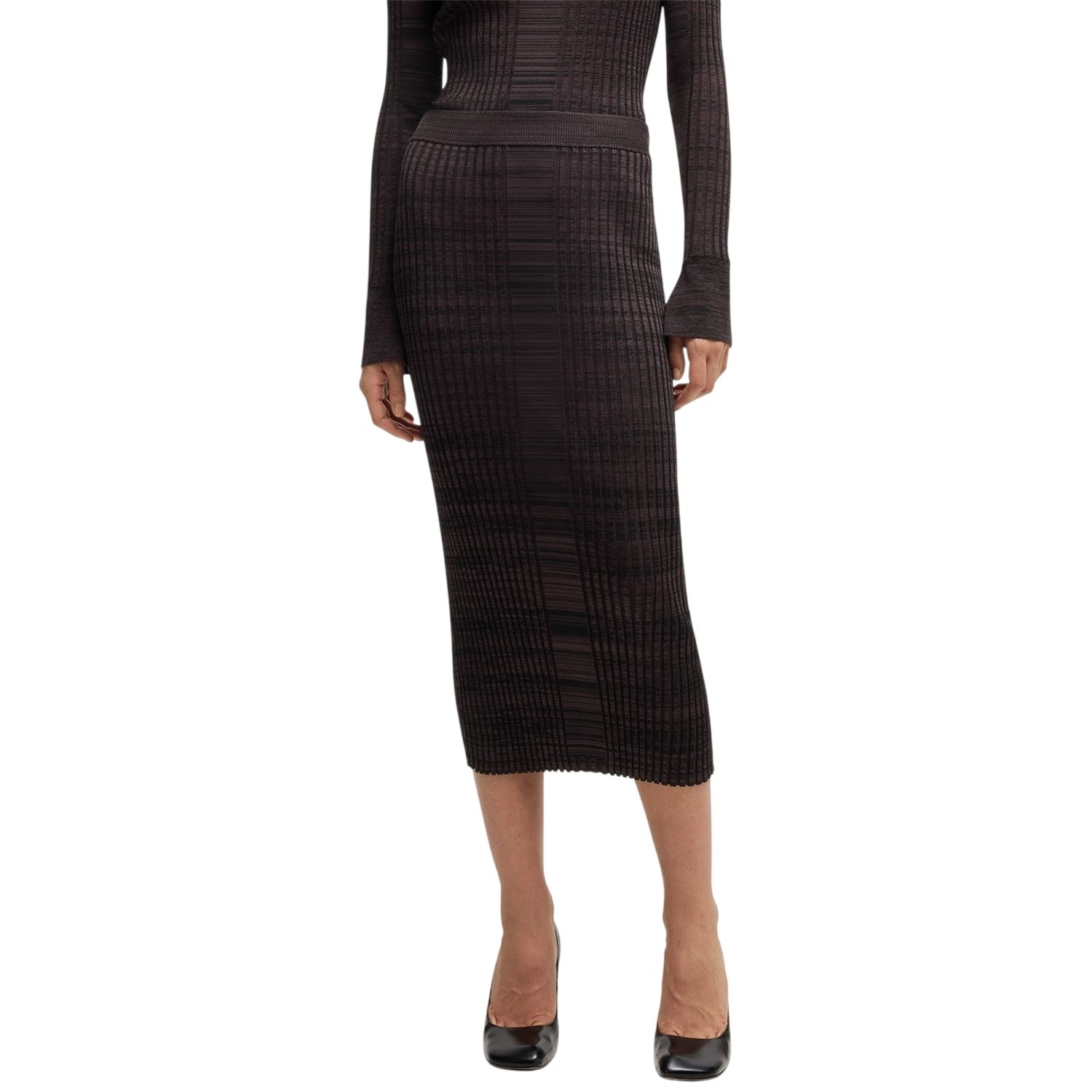 Dark Burgundy - Side - Boss Womens-Ladies Farmina Knitted Midi Skirt