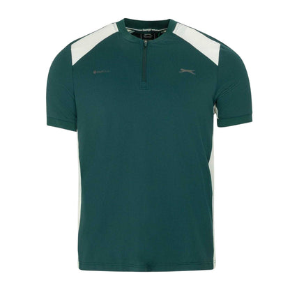 Green-White - Front - Slazenger Mens Logo Woven Zip Neck Golf T-Shirt