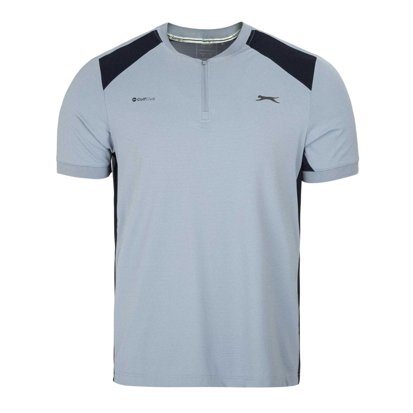 Blue-Navy - Front - Slazenger Mens Logo Woven Zip Neck Golf T-Shirt