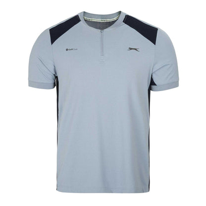 Blue-Navy - Front - Slazenger Mens Logo Woven Zip Neck Golf T-Shirt