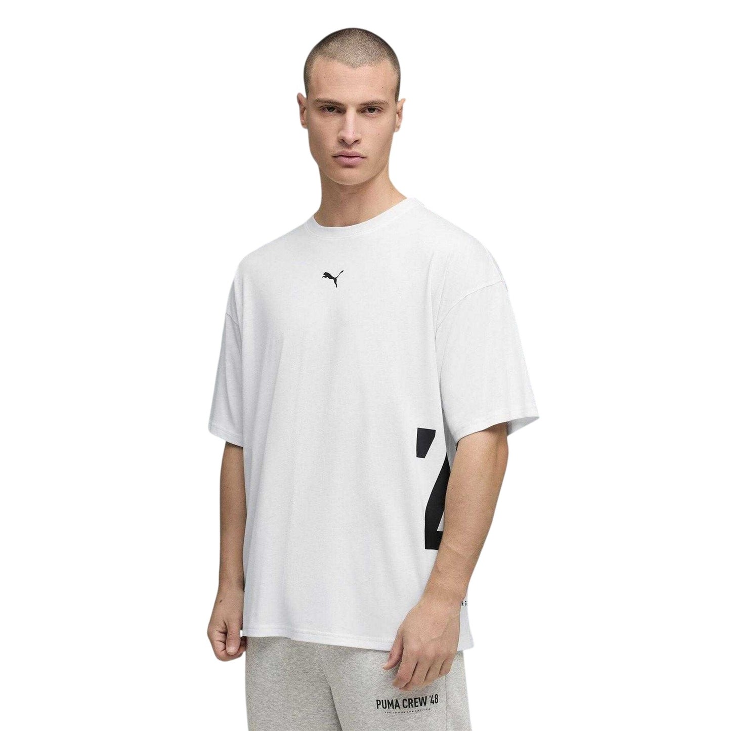 Puma White - Side - Puma Unisex Adult Graphic Oversized Training T-Shirt
